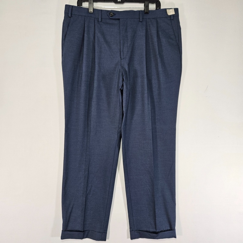 Ralph Lauren Men's Dress Pant Trousers Pleated Cuffed Poly Blend Navy 38x30